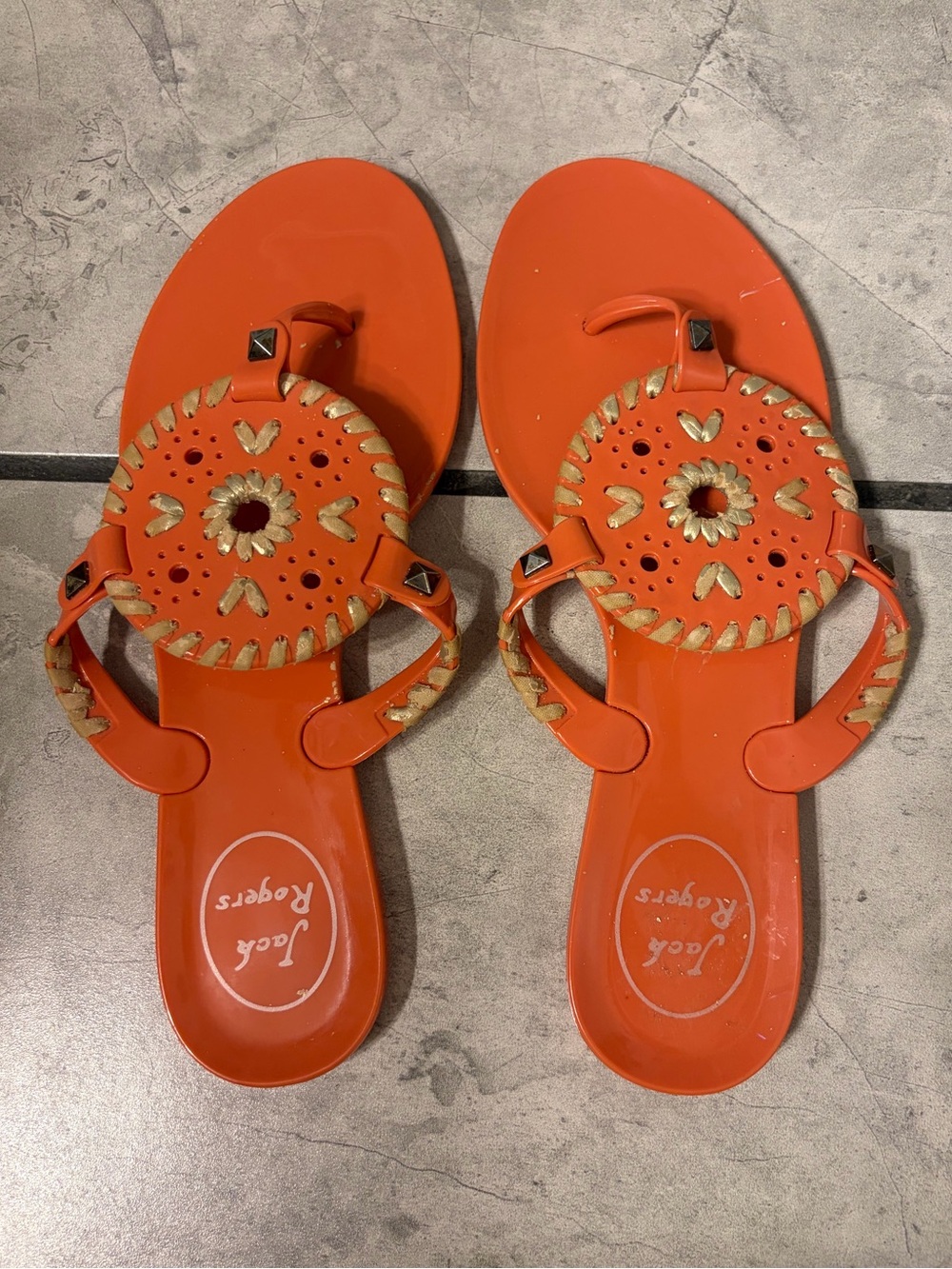 Jack Rogers Georgica Jelly Coral Orange Sandals Studded 6